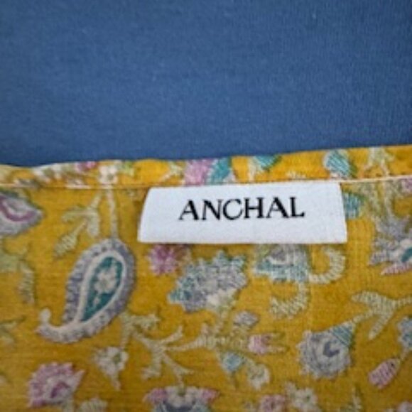 Free People * ANCHAL Vintage Silk Scarf * Yellow * 20" square NWT - Picture 4 of 10